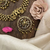 Vriksham Gold Look Alike Dual Peacock with Elephant Pendant Short Neckpiece-Green-G16337